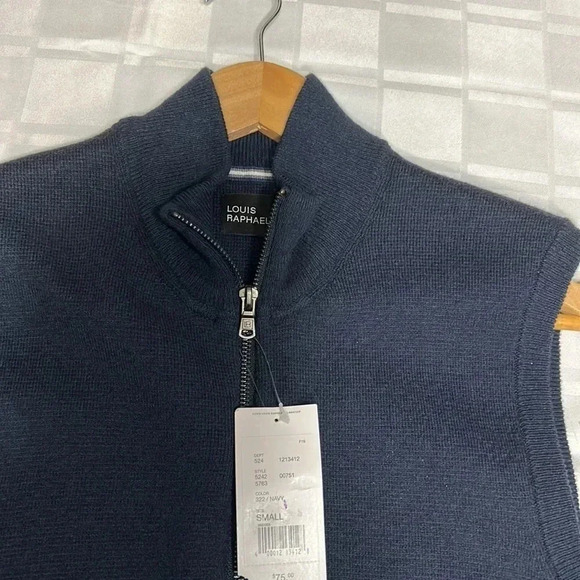 Y2K  vtg NWT LOUIS RAPHAEL vest ,men SM,blue wool blend vest,front zip.EC - Picture 8 of 12